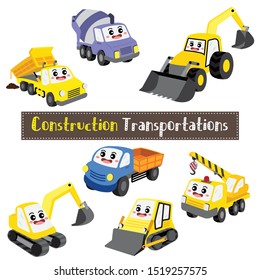 Construction Transportations cartoonon white background in perspective view vector illustration.