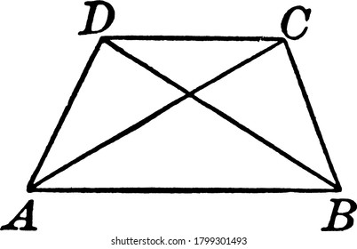 Konstruktion von Trapezid mit ABCD und beidem Diagonalen, Vintage-Linienzeichnung oder Graviergrafik.
