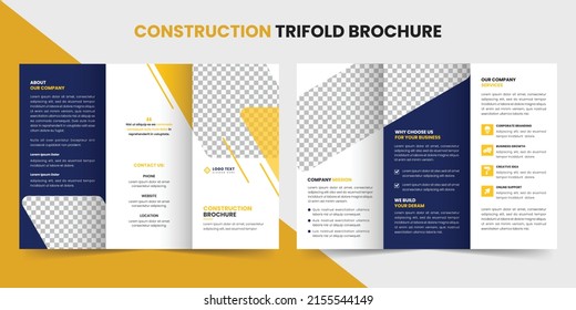 Construction trifold brochure template or company profile, Corporate construction brochure, Business proposal, home renovation brochure design or real estate trifold, bifold brochure