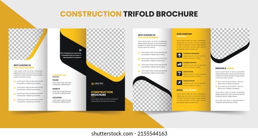 Construction Trifold Brochure Template Or Company Profile, Corporate Construction Brochure, Business Proposal, Home Renovation Trifold Brochure Design Or Real Estate Brochure