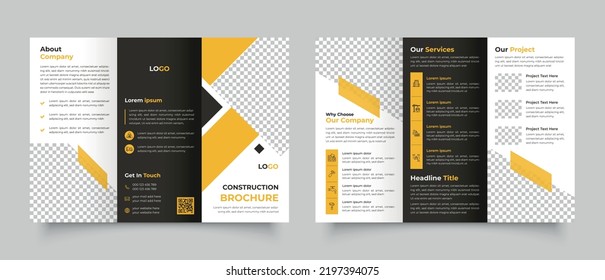 Construction trifold brochure template or company profile, home repair  brochure design