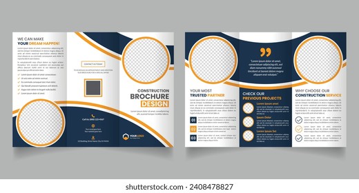 Construction trifold brochure template, Corporate construction brochure, Business proposal, home renovation trifold brochure design or real estate brochure