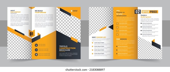 Construction trifold brochure template design, Construction business trifold brochure template, Real estate brochure design. Brochure design, creative tri-fold template design