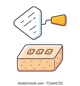 Construction trowel and brick isolated