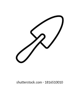 Construction trowel. Linear icon of pointing trowel for working with concrete. Black simple illustration of professional repair tool, sharp scapula with short handle. Contour isolated vector pictogram
