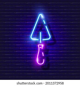 Bau Trowel Neon Symbol. Vektorgrafik für Design. Reparatur-Werkzeug glühendes Schild. Konzept der Bauwerkzeuge.
