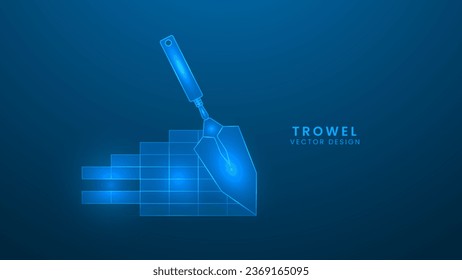 Construction trowel tool. Repair or building construction concept. Vector illustration with light effect and neon