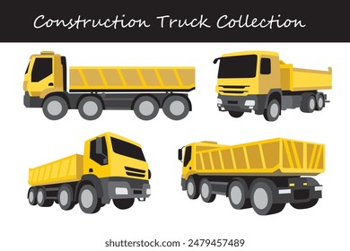 construction truck collection. construction truck in different poses. Vector illustration.