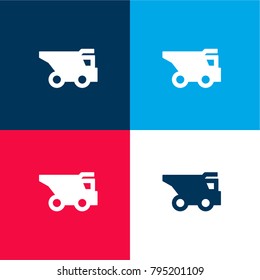 Construction truck four color material and minimal icon logo set in red and blue