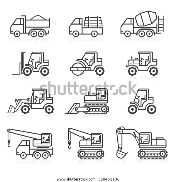 Construction truck\
icon set. Vector\
illustrations.