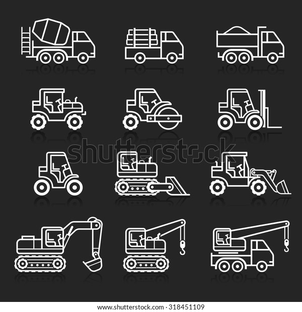 Construction truck\
icon set. Vector\
illustrations.