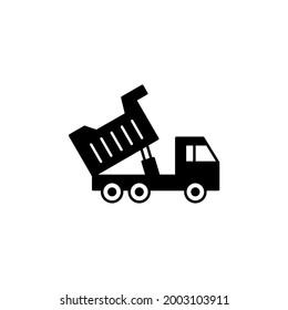 Construction truck, icon in solid black flat shape glyph icon, isolated on white background 