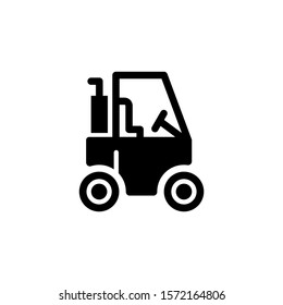 Construction truck vector icon in black flat design on white background, filled flat sign for mobile concept and web design, Industrial vehicle icon, Construction machine symbol, logo illustration