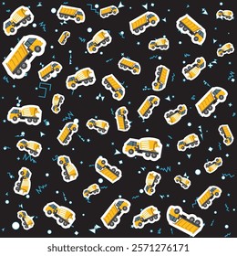 Construction Trucks and Mixer Pattern - Seamless Design for Kids and Construction Themes Machinery Design for Backgrounds, Industrial Themes, and Creative Decoration