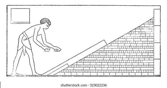 Construction and use of bricks, vintage engraved illustration.