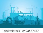 Construction vector background, Worker in a building site.