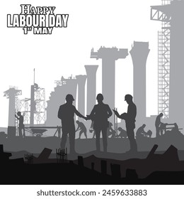 Construction vector background, Worker in a building site, Labour day background.	