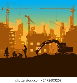 Construction vector background, Worker in a building site, Labor day background.