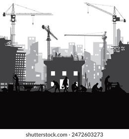 Fondo del Vector de la construcción, Trabajador en un sitio de construcción, Fondo del día del trabajo.