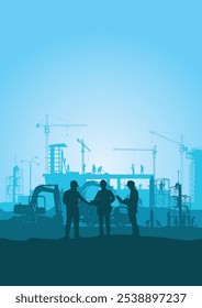 Construction vector background, Worker in a building site, Labor day background.	
