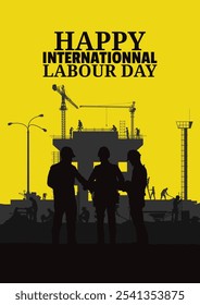 Construction vector background, Worker in a building site, Labour day background.	