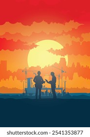 Construction vector background, Worker in a building site, Labour day background.	