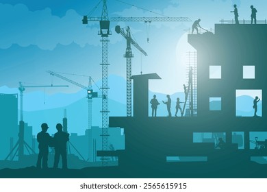 Construction vector background, Worker in a building site, Labour day background.	