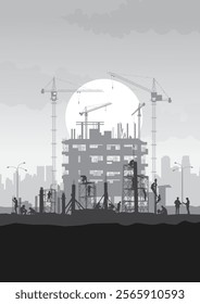 Construction vector background, Worker in a building site, Labour day background.	