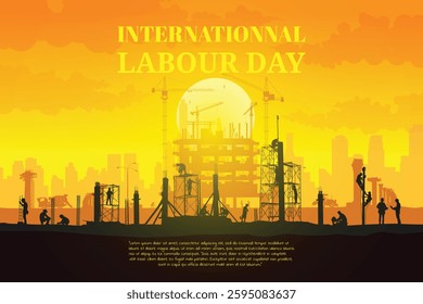 Construction vector background, Worker in a building site, Labour day background.