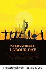 Construction vector background, Worker in a building site, Labour day background.