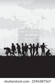 Construction vector background, Worker in a building site, Labour day background.
