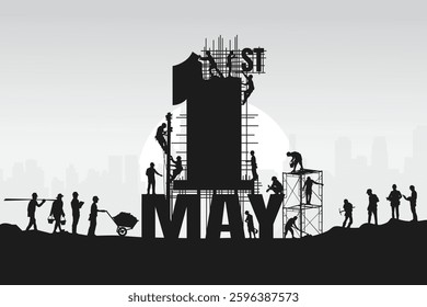 Construction vector background, Worker in a building site, Labour day background.