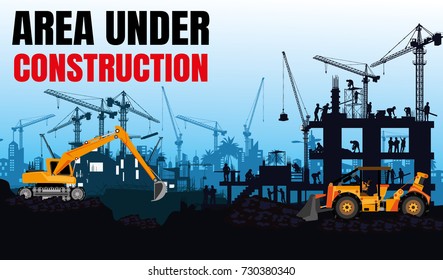 Construction vector background,Illustration Tractor plowing a area for construction,Book Cover Design.