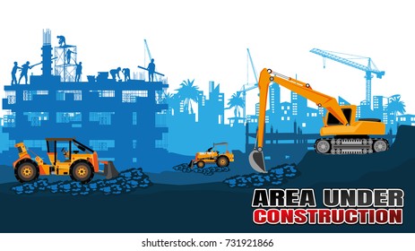 Construction vector background,Illustration Tractor plowing a area for construction,Book Cover Design.