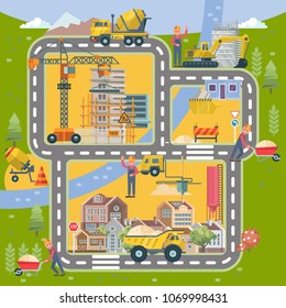 Construction vector flat illustration. Building poster in modern style.