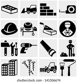 Construction vector icon set on gray