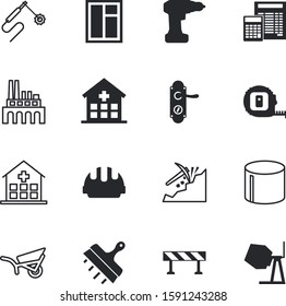 construction vector icon set such as: keyhole, mine, key, shape, pipe, mixer, plastering, drill, growth, hat, horizontal, miner, man, workman, welder, trowel, hard, yellow, tipping, site, mobile