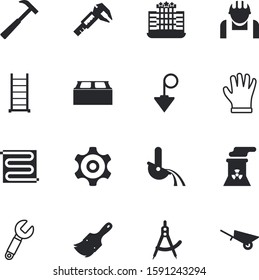 construction vector icon set such as: barrow, plumb, engine, divider, folding, safety, transportation, wall, manufacturing, blueprint, illustrations, accurate, foundry, head, system, electricity