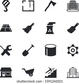 construction vector icon set such as: door, cabinet, water, decorative, pressure, valve, fuel, government, innovation, square, ax, wheat, indoor, silo, drain, shop, view, bank, outdoor, wheelbarrow