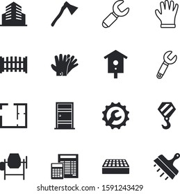 construction vector icon set such as: stone, pet, lift, human, cement-mixer, built, computer, line, scraper, close, bricklayer, animal, exit, number, calculate, summer, railing, load, bird, cut