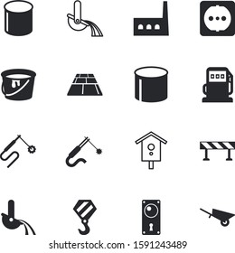 construction vector icon set such as: weight, exit, petrol, yellow, lift, birdhouse, protection, nesting, manufactory, screws, roof, station, site, springtime, block, wooden, season, cart, nest, up