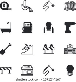 construction vector icon set such as: led, aid, fuel, pump, treasure, decoration, household, ruler, build, silo, wet, contemporary, metallurgy, electrical, length, innovation, checked, gray, machine