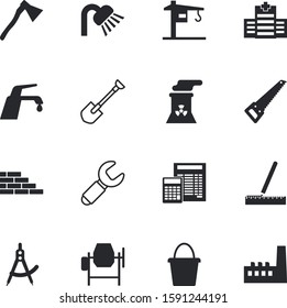 construction vector icon set such as: man, transparent, pipe, planting, yellow, angle, communication, web, crosscut, cement-mixer, motor, spanner, divider, leaky, triangle, masonry, tall, fix, car