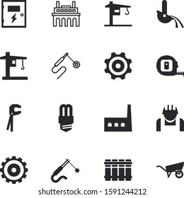 construction vector icon set such as: battery, mining, people, outline, horizontal, hook, measurement, save, contractor, ruler, electronics, temelin, board, interior, screwdriver, shovel, gray, store