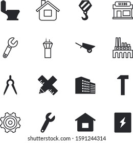 construction vector icon set such as: private, math, vacation, window, connection, airport, logo, harvest, switch, built, environment, rulers, cover, contractor, electronics, mechanism, claw