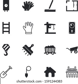 construction vector icon set such as: math, transparent, water, comfort, drafting, balance, axe, cord, scoop, mathematics, miner, mining, folding, layout, room, pencil, close, wheelbarrow, thermal