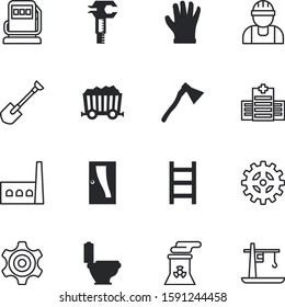 construction vector icon set such as: auto, machinery, garden, project, gas, way, vacancy, ax, bathroom, manufacturing, sanitary, portable, gloves, farm, crane, healthcare, hatchet, spade, simple