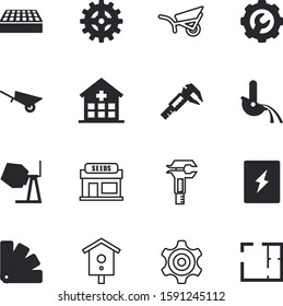 construction vector icon set such as: granary, drawing, outdoor, small, breaker, electric, craft, screwdriver, bird, health, urgent, wrench, architect, light, workshop, disappearing, push, brick