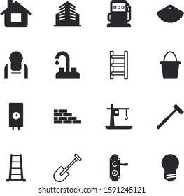 construction vector icon set such as: shadow, brick, private, lightbulb, auto, climate, faucet, station, working, ax, hard, builder, window, blade, droplet, workman, privacy, household, template