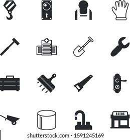 construction vector icon set such as: faucet, storage, workers, contractor, person, production, machinery, agriculture, crosscut, install, tap, hospital, art, worker, storehouse, man, pipe, soil